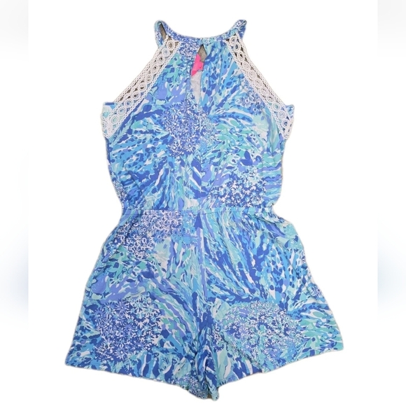 Lilly Pulitzer NWT Lala Romper Haven Hey Hey Soleil Blue White Size Large 001702 - Picture 9 of 9